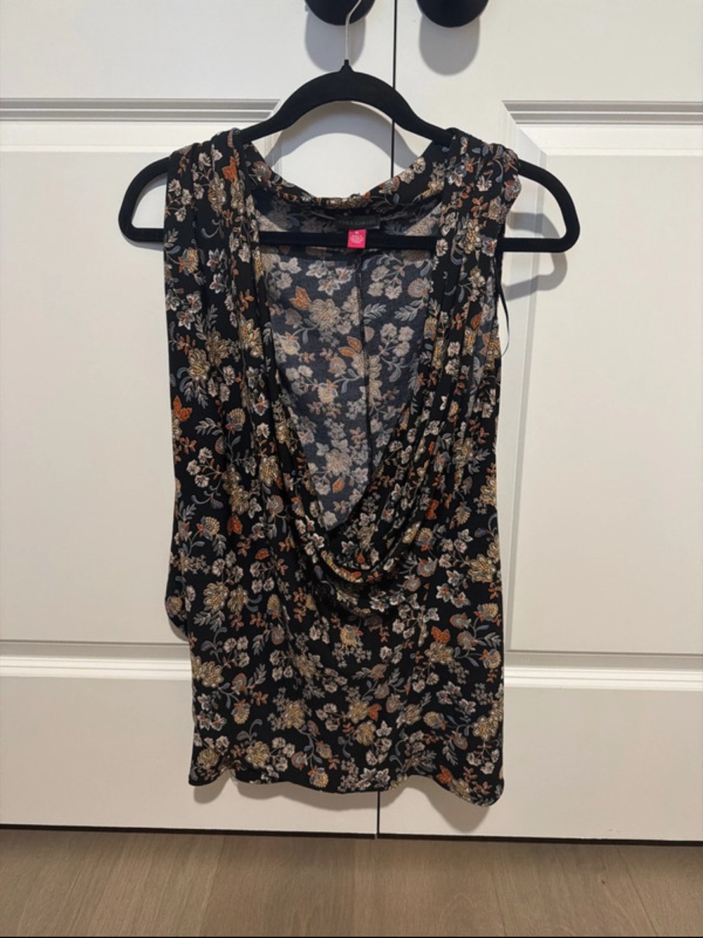 Vince Camuto Black Floral Cowl Neck Tank with Rust & Cream Accents